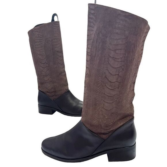 Markon Shannon Women's Leather Snakeskin Embossed  Pull On  Boots Size 8 - Picture 1 of 8